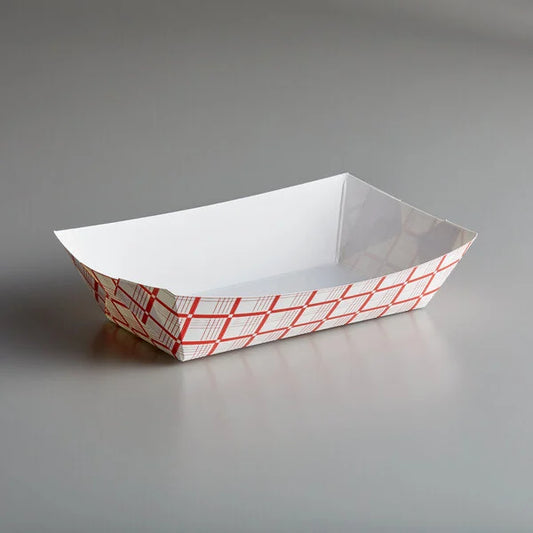 #500 - 5 LB Red & White Printed Food Tray  [500 Pack]