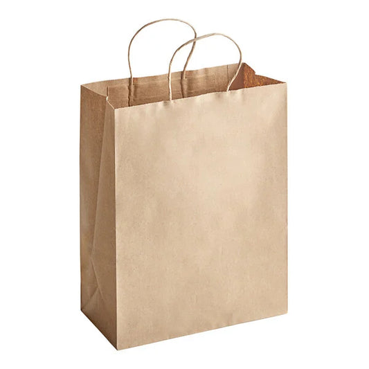 12" X 7" X 12" Paper Shopping Bag with Handle, Brown [250 Pack]