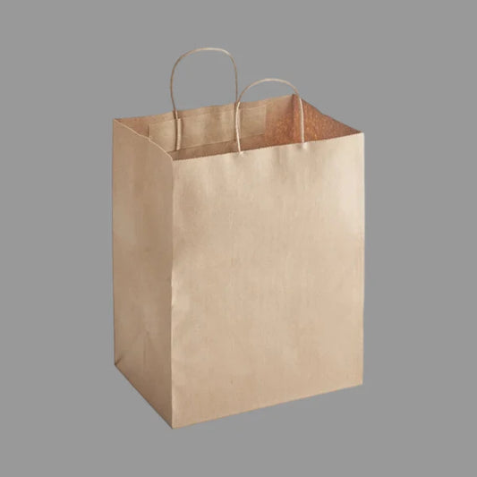 10" X 7" X 12" Paper Shopping Bag with Handle, Brown [250 Pack]
