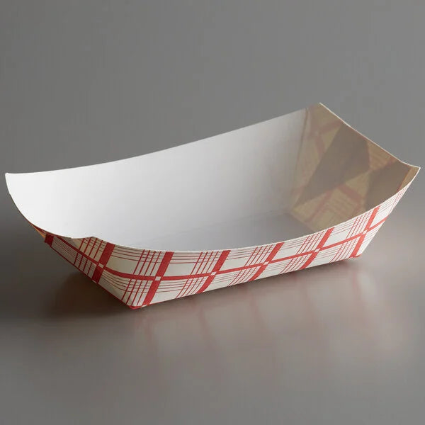 #100 - 1 LB Red & White Printed Food Tray  [1000 Pack]