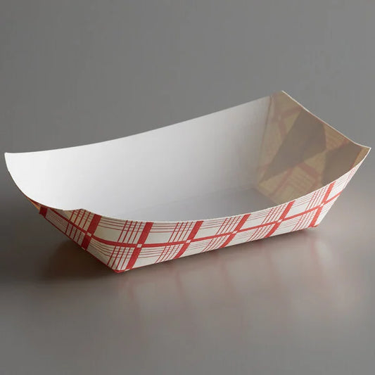 #100 - 1 LB Red & White Printed Food Tray  [1000 Pack]