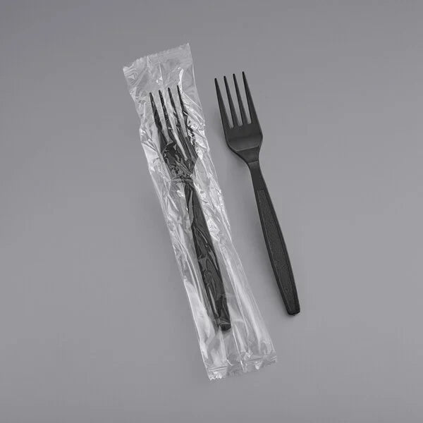 Medium Weight Wrapped Plastic Fork, Black [1000 Pack]