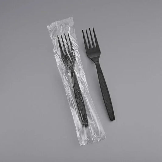 Medium Weight Wrapped Plastic Fork, Black [1000 Pack]