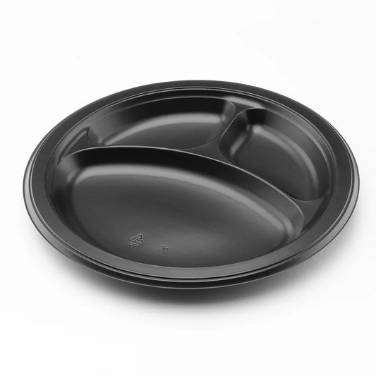Karat 9" 3 Compartment Microwaveable Mineral-Filled PP Plates, Black [500]