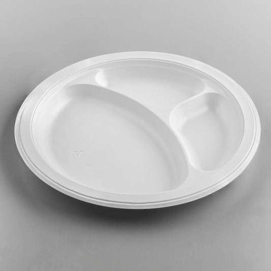 Karat 9" 3 Compartment Microwaveable Mineral-Filled PP Plates, White [500]