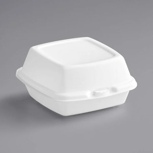 Dart 50HT1 5" x 5" x 3" White Foam Hinged Lid Container - 500/Case