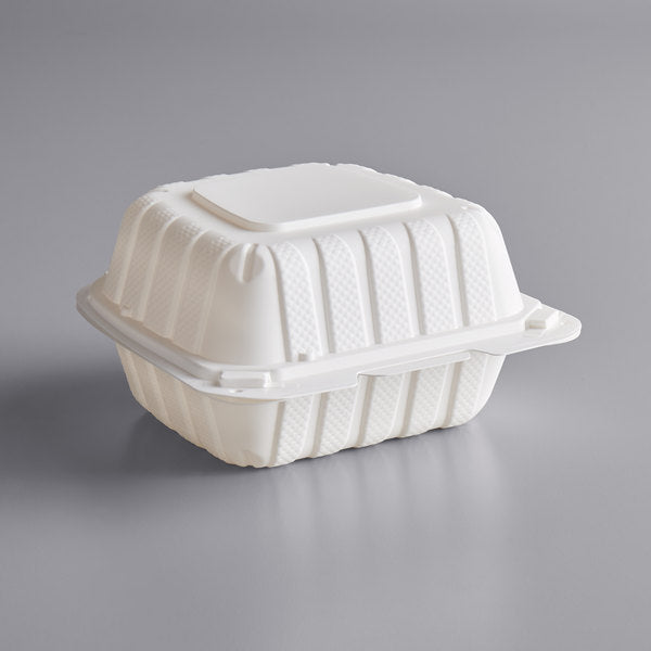 6" X 6" Mineral-Filled Microwaveable PP Plastic Hinged Container, White [250 Pack]