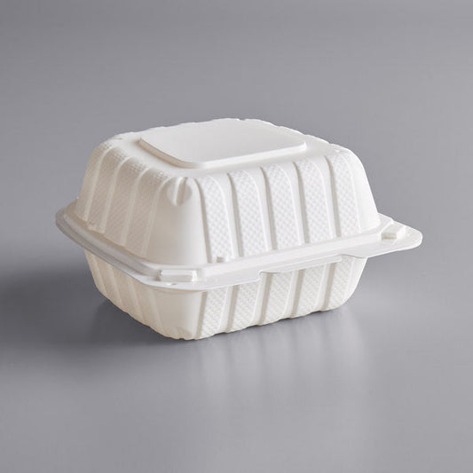 6" X 6" Mineral-Filled Microwaveable PP Plastic Hinged Container, White [250 Pack]