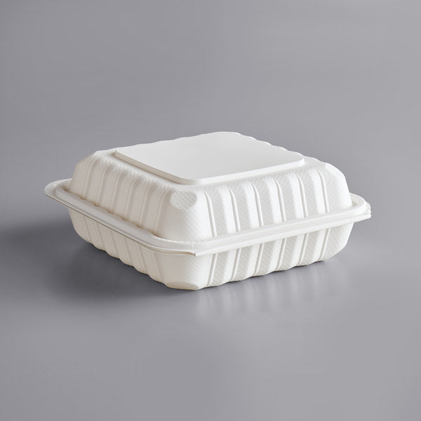 8" X 8" Mineral-Filled PP Plastic Hinged Container, White [150 Pack]