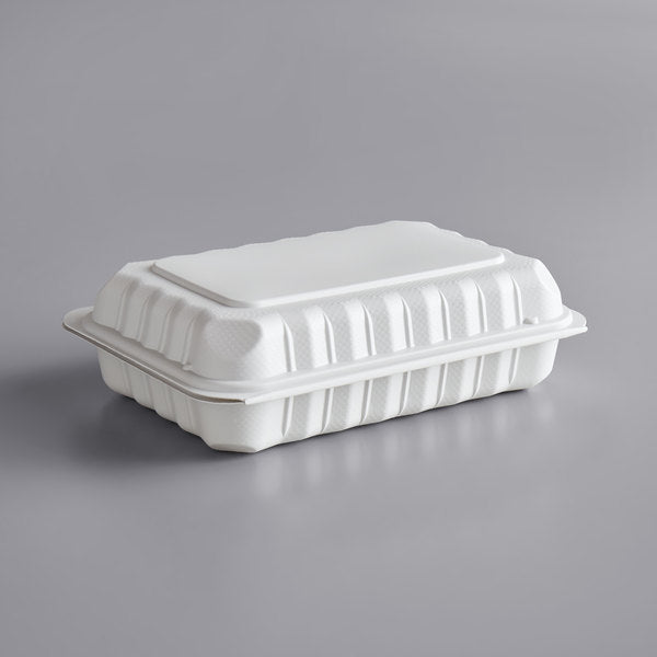 9" X 6" Mineral-Filled Microwaveable PP Plastic Hinged Container, White [150 Pack]