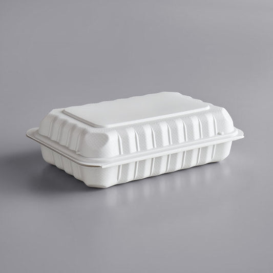 9" X 6" Mineral-Filled Microwaveable PP Plastic Hinged Container, White [150 Pack]