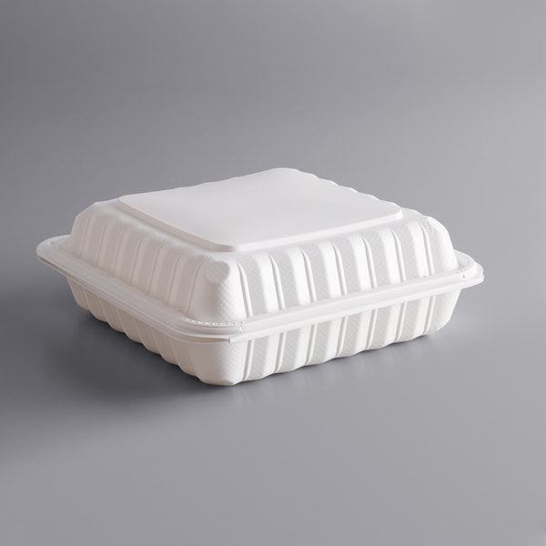 9" X 9" Mineral-Filled Microwaveable PP Plastic Hinged Container, White [150 Pack]